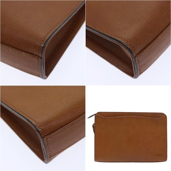 Burberrys Clutch Bag Leather Gold Brown Auth bs18366 - Picture 14 of 14